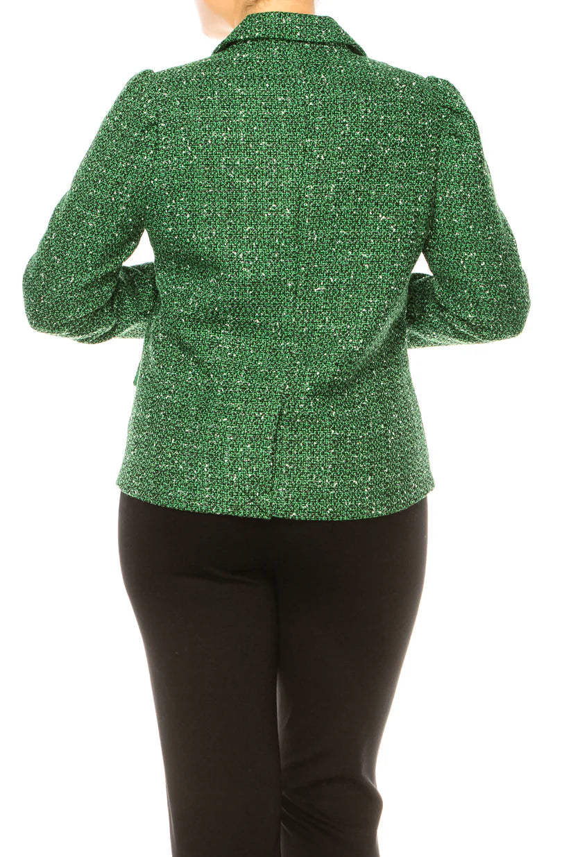 Single-Button Tweed Blazer Jacket Green/Black  - Zac & Rachel