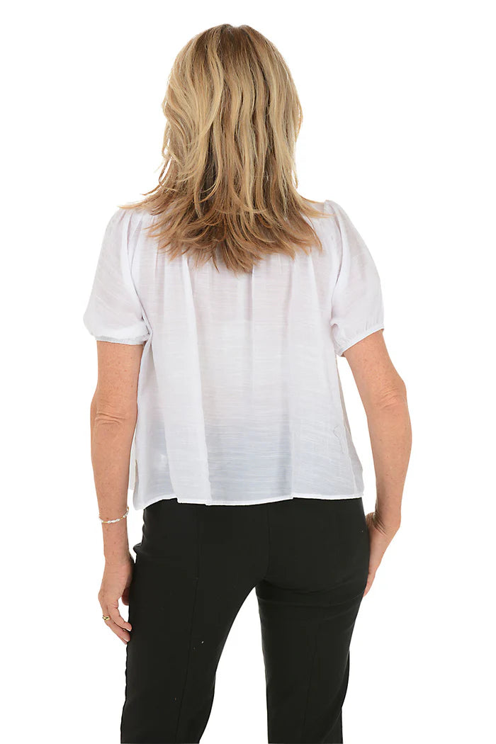 Floral Applique Smocked Yoke Blouse Bright White - Zac & Rachel
