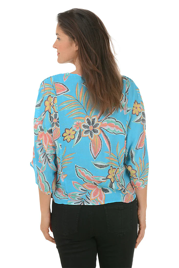 Tropical Diamond Crochet Blouse Vivid Blue/Multi   - Zac & Rachel