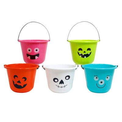 Candy Bucket w/ Handle 5 asst Character Designs/Colors 9in Dia x 7in H1000g Halloween
