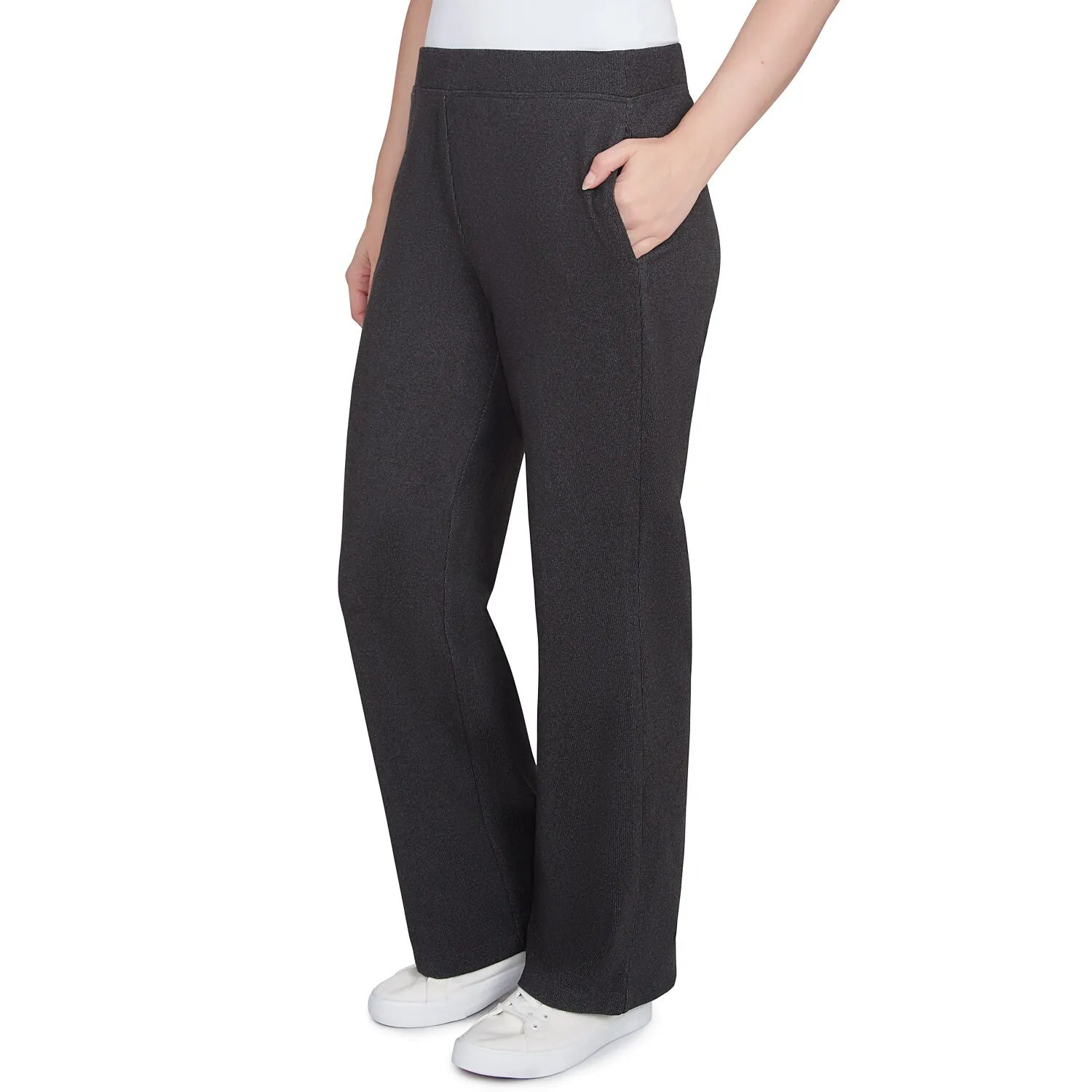 Luxe Stretch Rib Knit Straight Leg Pull-On Pant Charcoal Heather - Ruby Rd