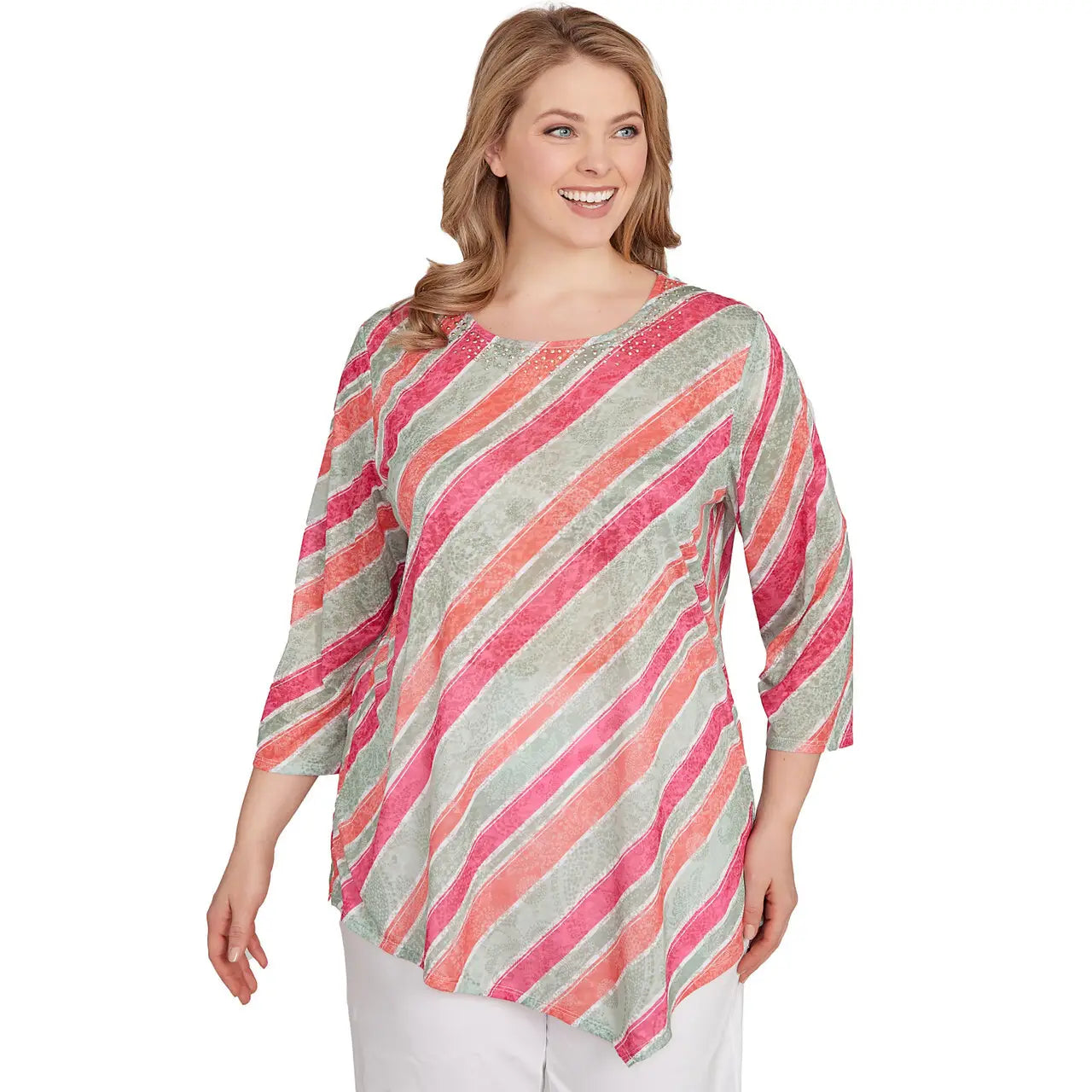 Plus Bias Stripe Beaded Top   - Ruby Rd