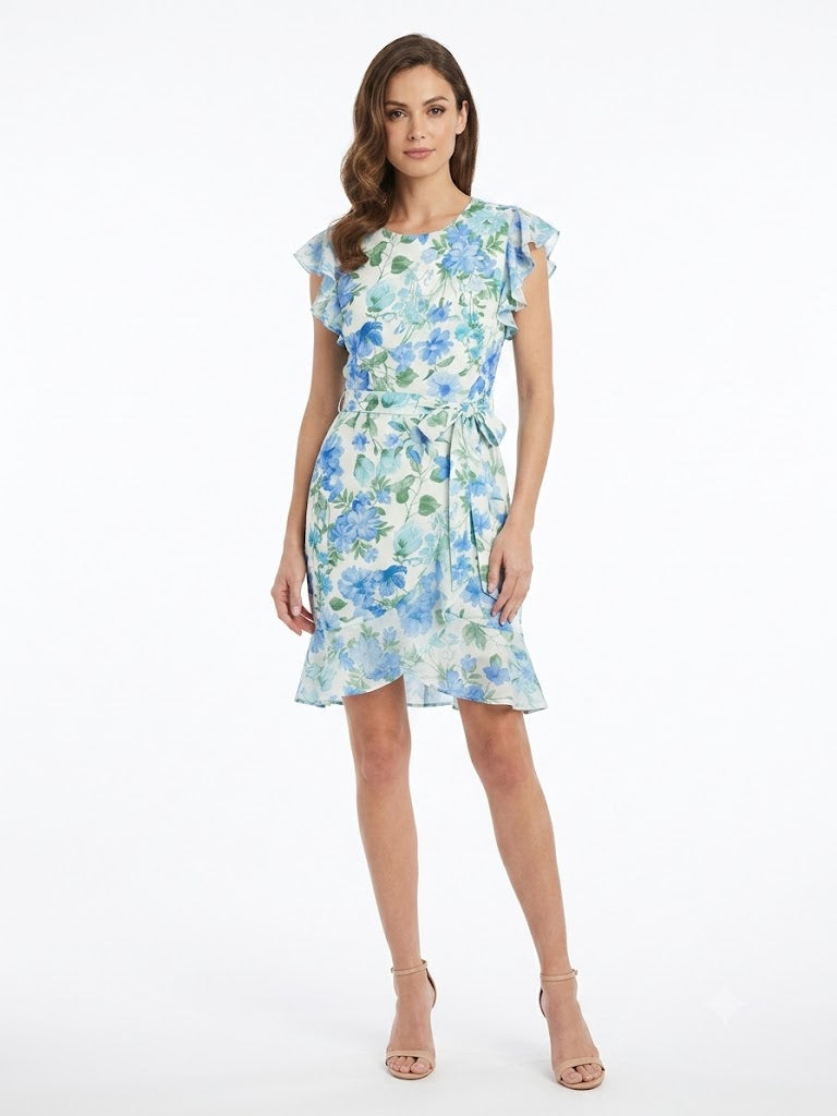Dress Flounce Ivory-Blue