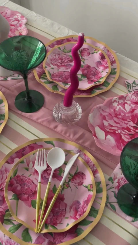 Wavy Dinner Plate Pink Peonies 10"