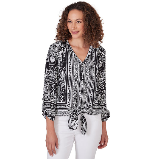 Woodblock Woven Top- Ruby Rd