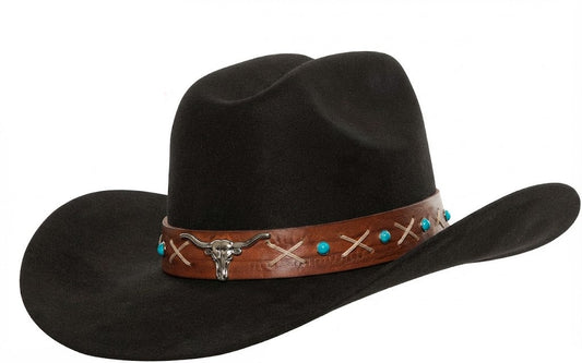 Cowboy Hat with Brown Leather Band and Stitching