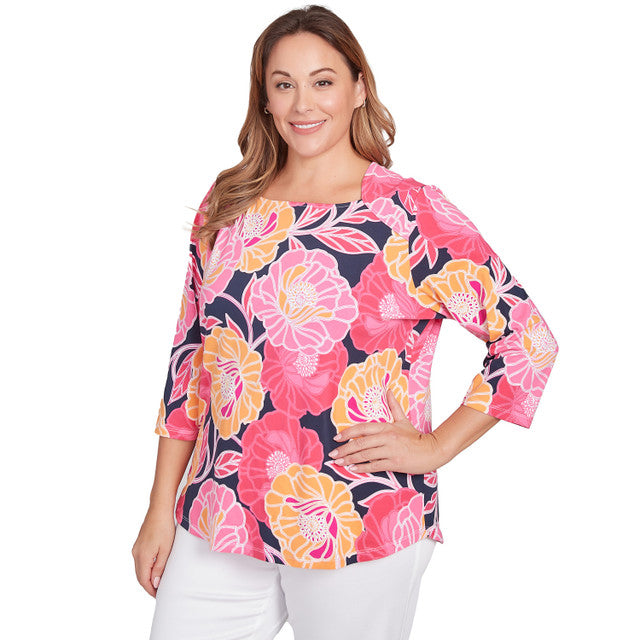 Plus Bold Poppies Envelope Neck Top  Watermelon Multi - Ruby Rd