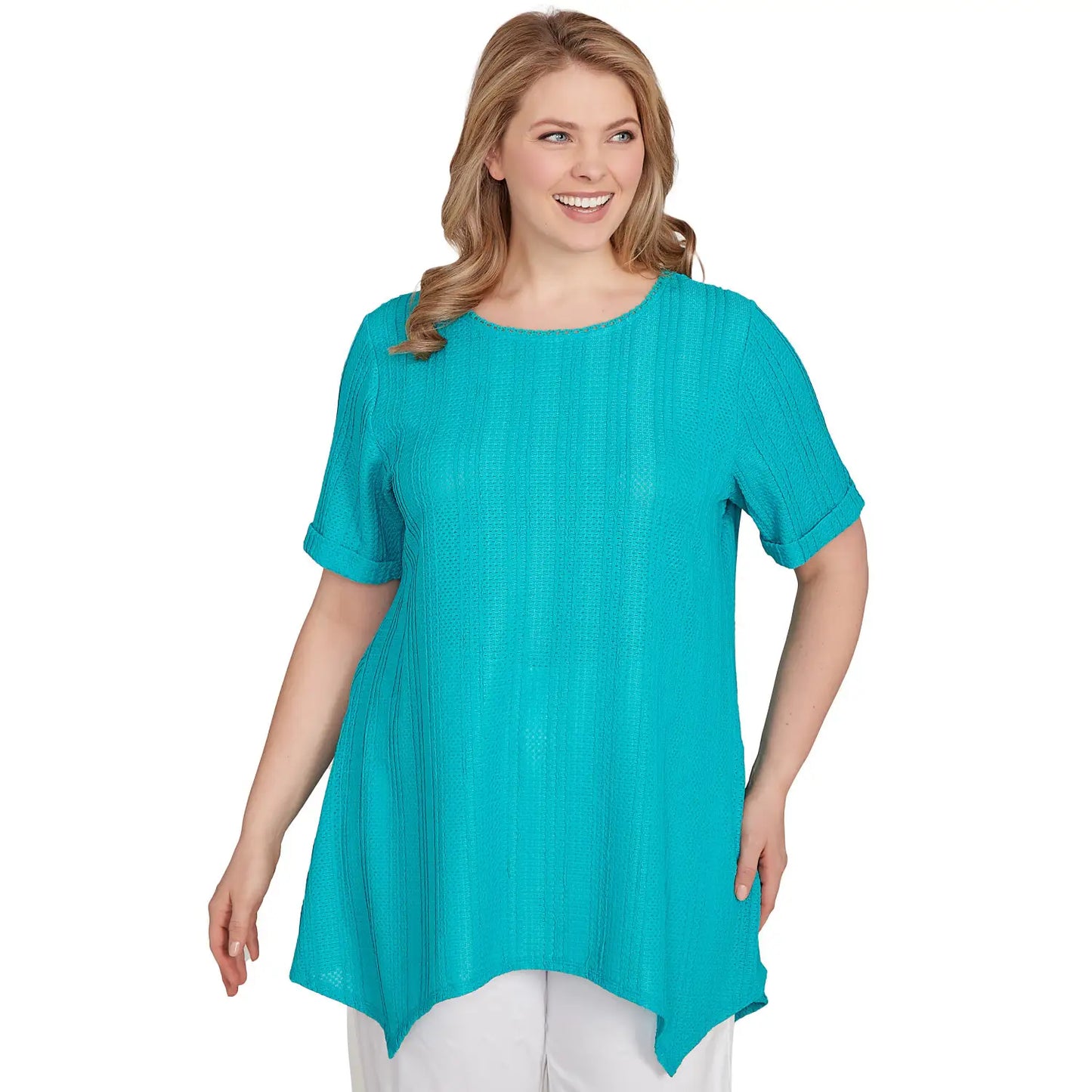 Plus Solid Crinkle Knit Tee Turquoise - Ruby Rd
