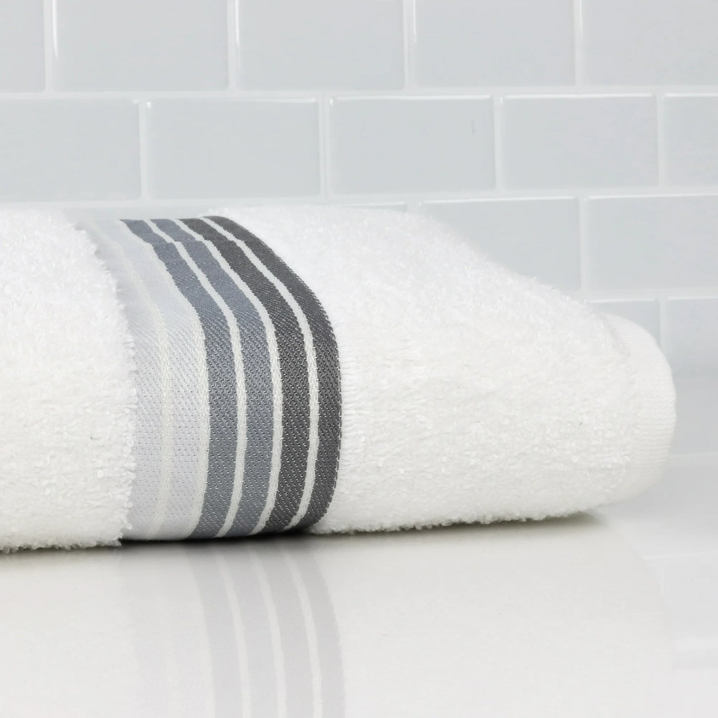 Bath Towel Ombre Stripe White 27x52