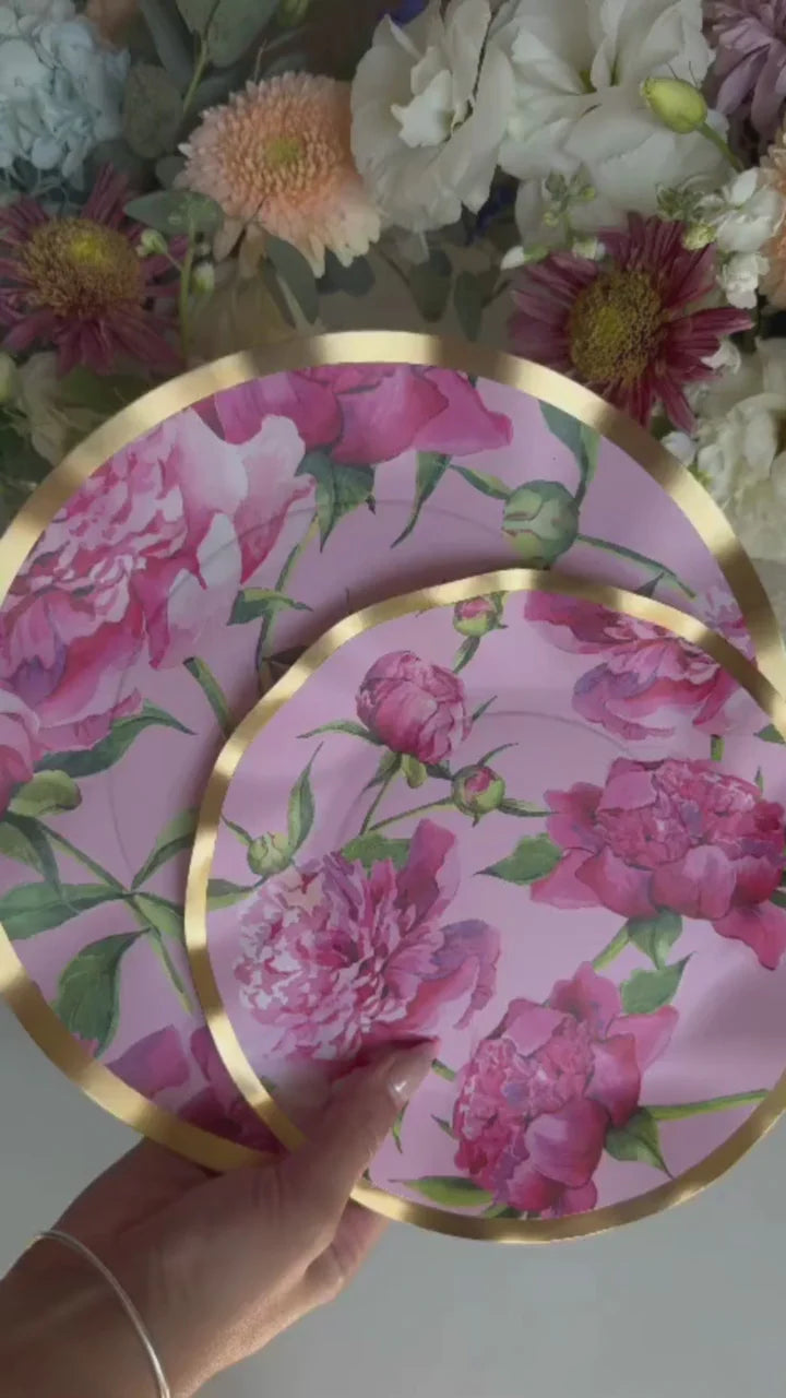 Wavy Dinner Plate Pink Peonies 10"