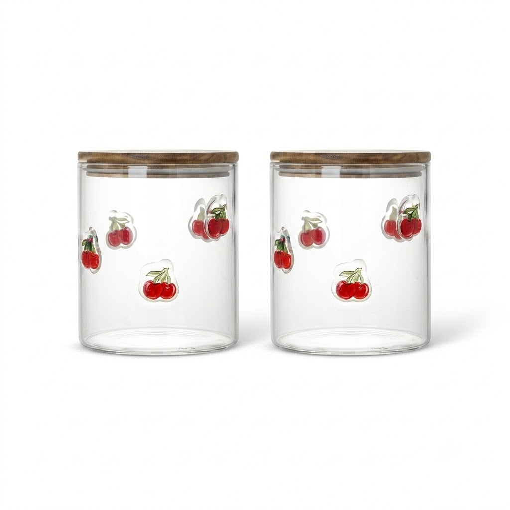 2pk 27oz Glass Canister w/ Acacia Lid - Cherry Icon