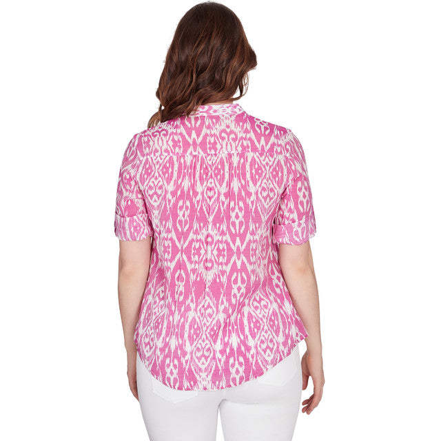 Lotus Ikat Button Down Tee Dahlia Multi - Ruby Rd