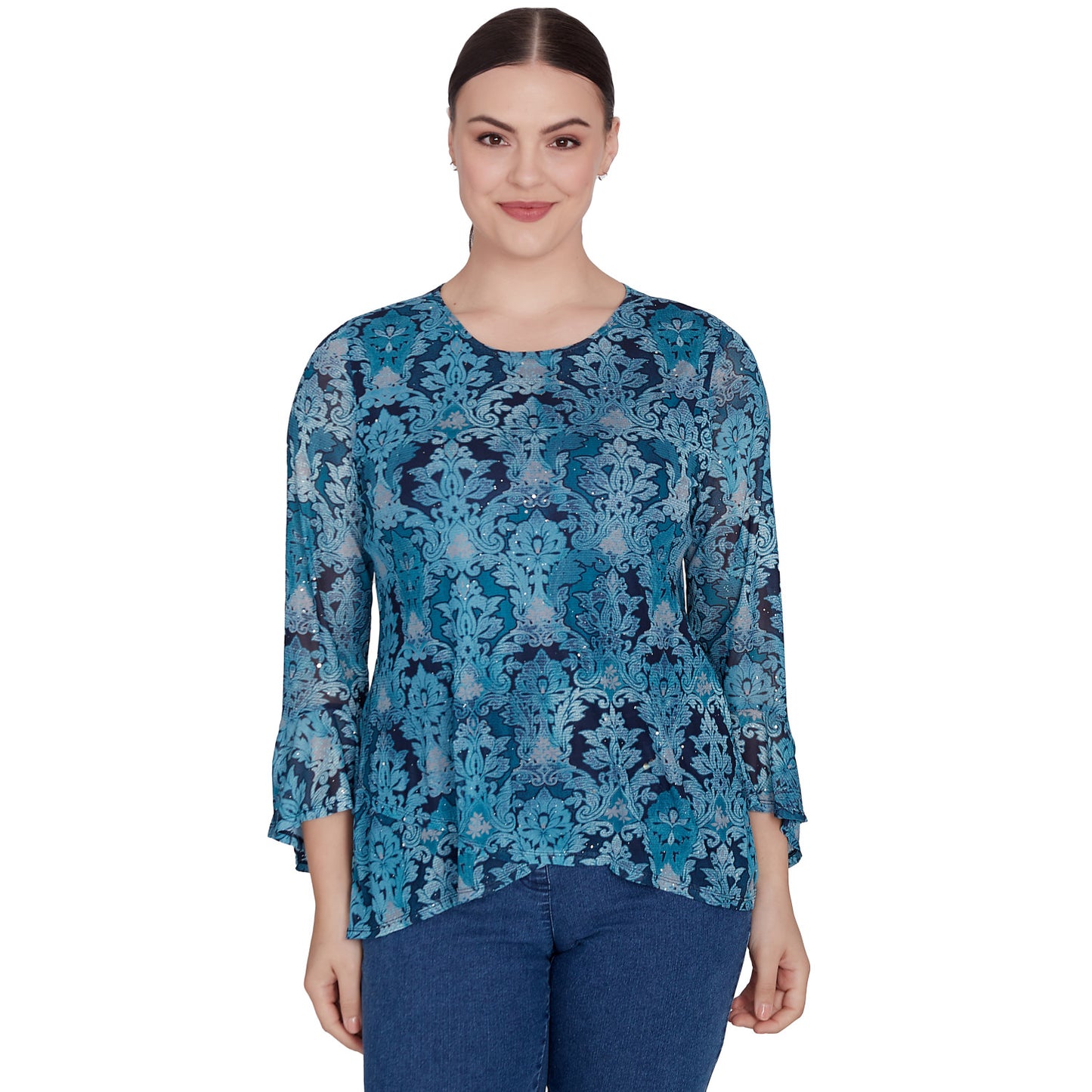 Damask Mesh Top Jade multi  - Ruby Rd