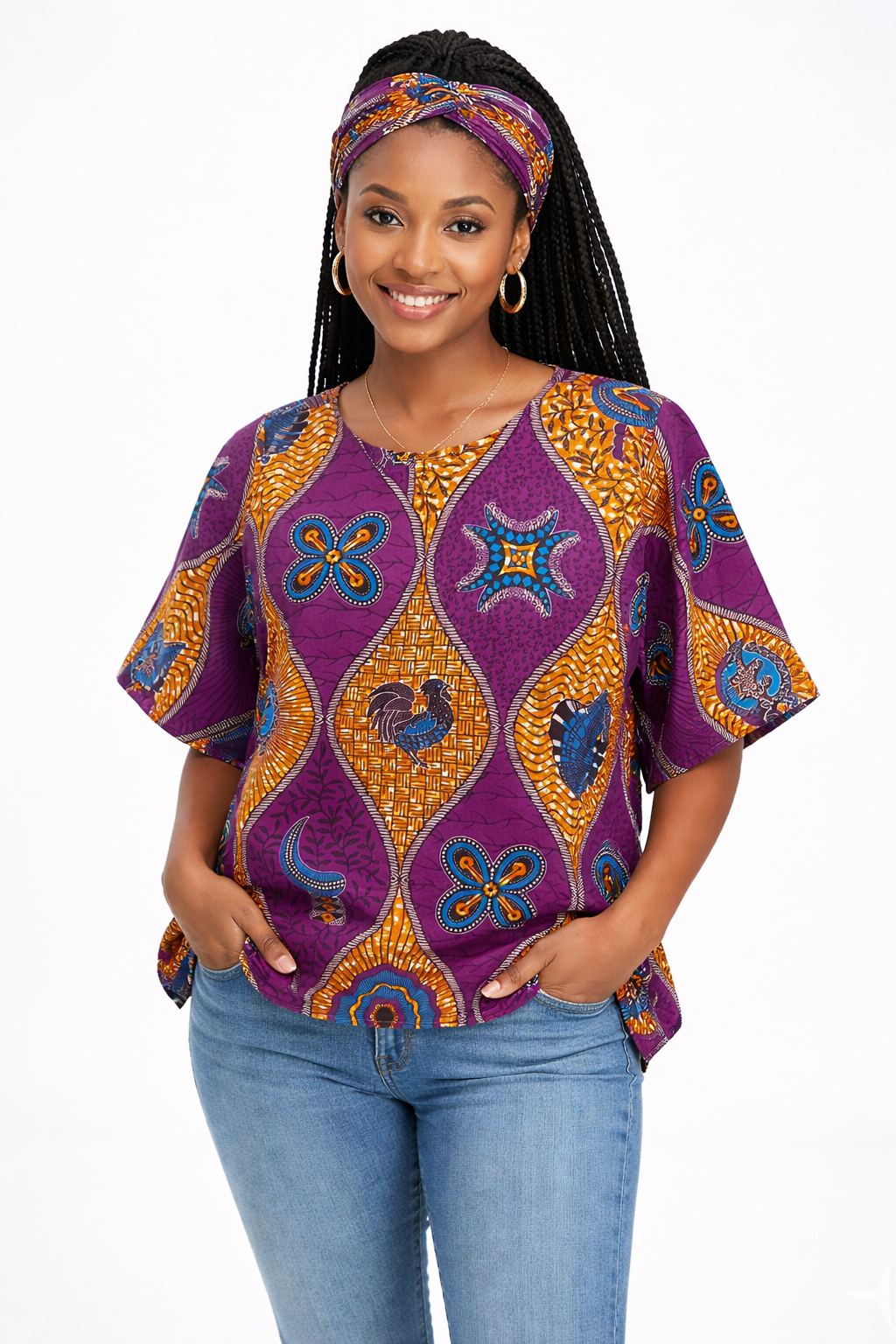 Camisa Dama Morado-Naranja-Gallo  (Etnia Negra)
