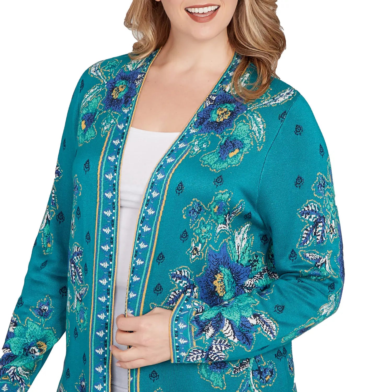 Plus Floral Open Front Sweater Cardigan- Ruby Rd