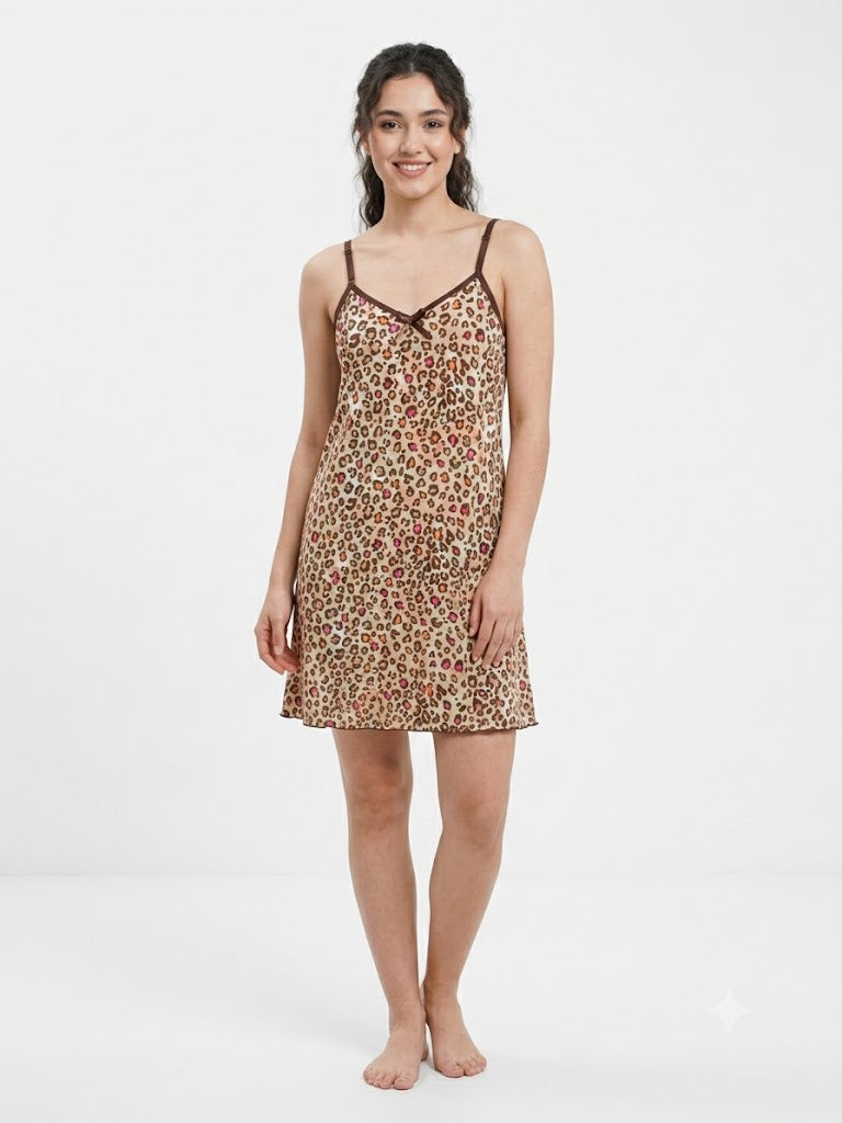 Ladies Chemise w / ADJ Straps LEOPARD BROWN