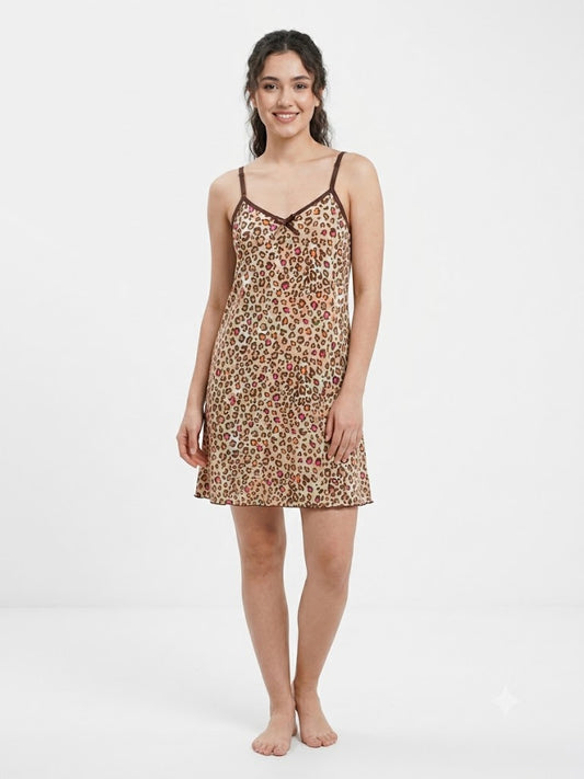 Ladies Chemise w / ADJ Straps LEOPARD BROWN