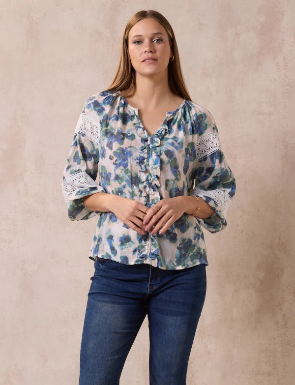 Blouse Coconut/Blue Multi - Zac & Rachel