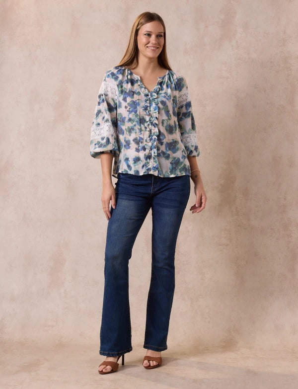 Blouse Coconut/Blue Multi - Zac & Rachel