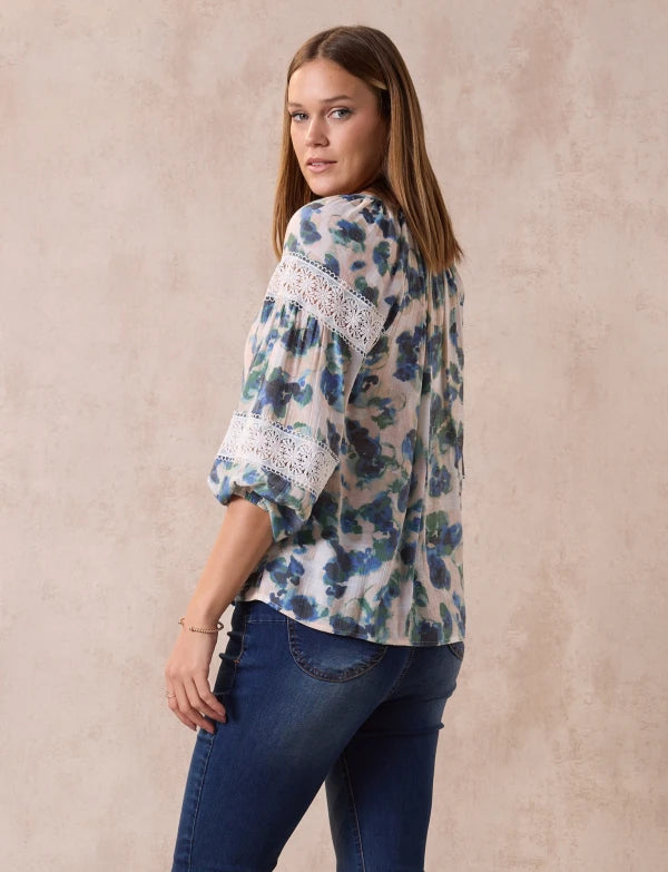 Blouse Coconut/Blue Multi - Zac & Rachel