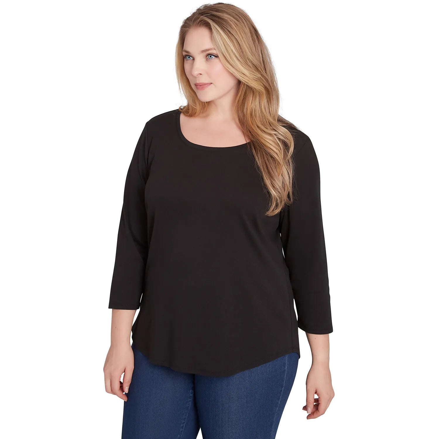 Plus Scoop Neck Ribbed Solid Top Black - Ruby Rd