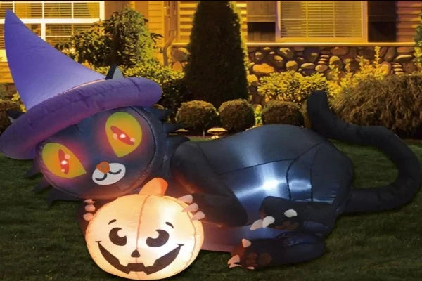 6 FT Long  Inflatable Black Cat with Pumpkin