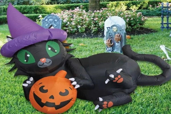 6 FT Long  Inflatable Black Cat with Pumpkin