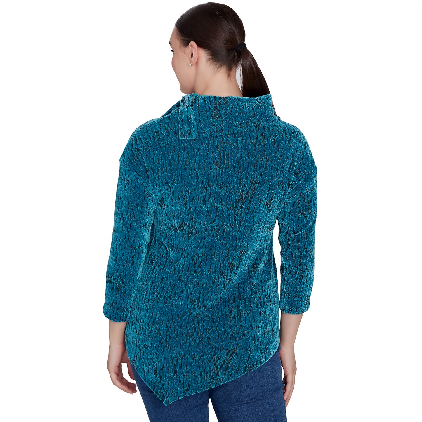 Split Cowl Chenille Jacquard Knit Top Jade Multi- Ruby Rd
