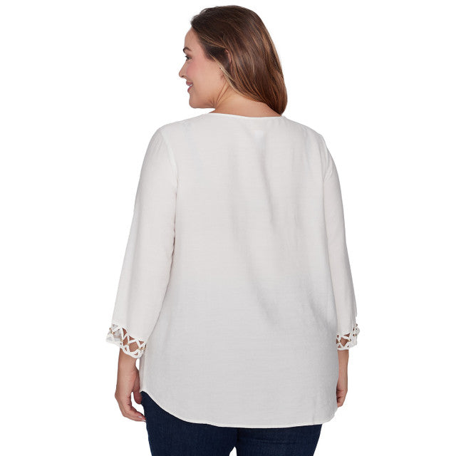 Plus Macrame Voile Woven Tunic Ivory - Ruby Rd