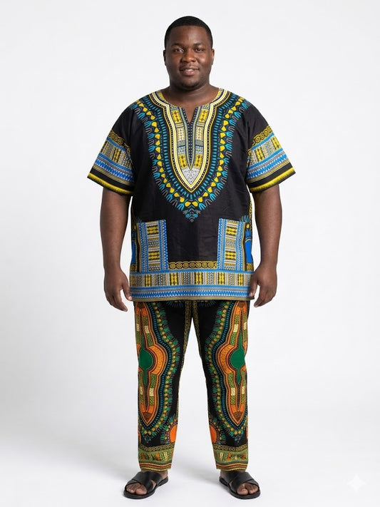 Plus Size Men Cotton Dashiki Black-Etnia Negra