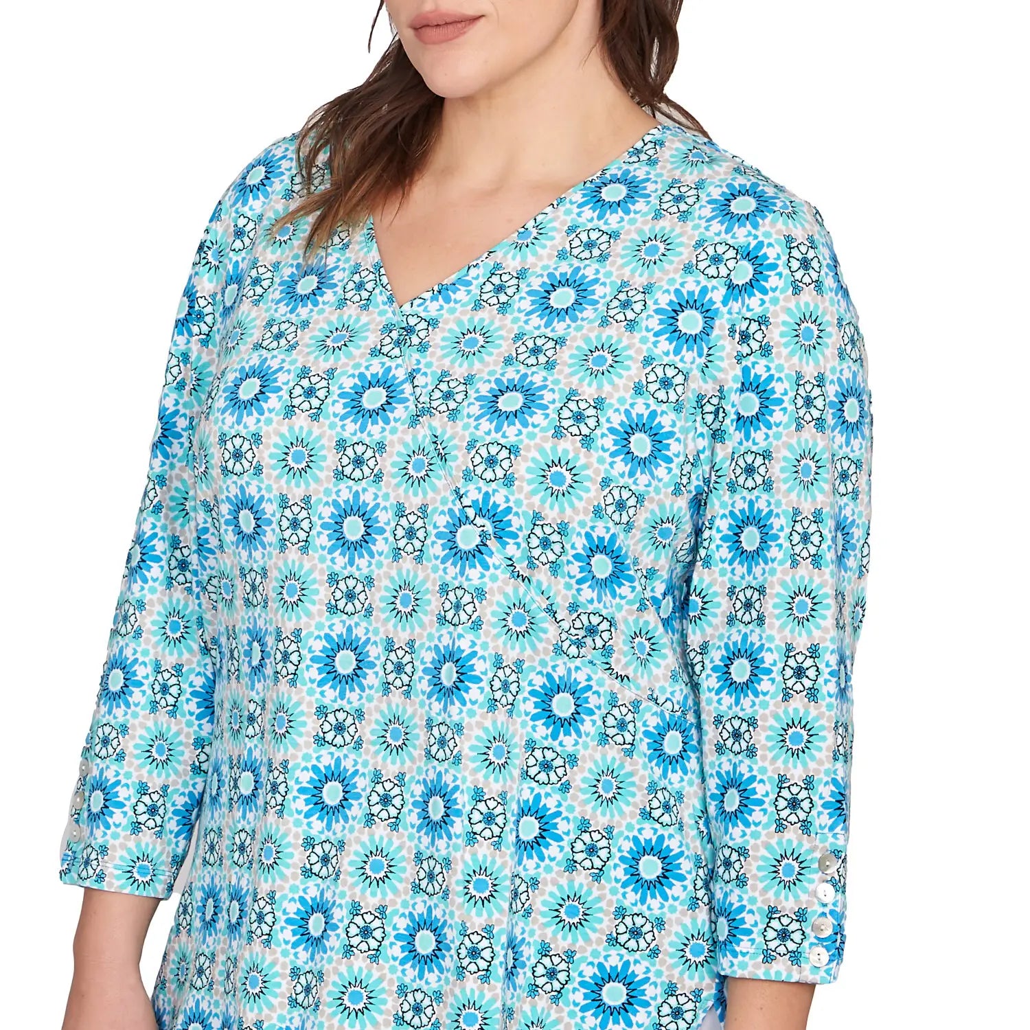 Plus Medallion Tile Floral Faux Surplice Top Lagoon Multi  - Ruby Rd