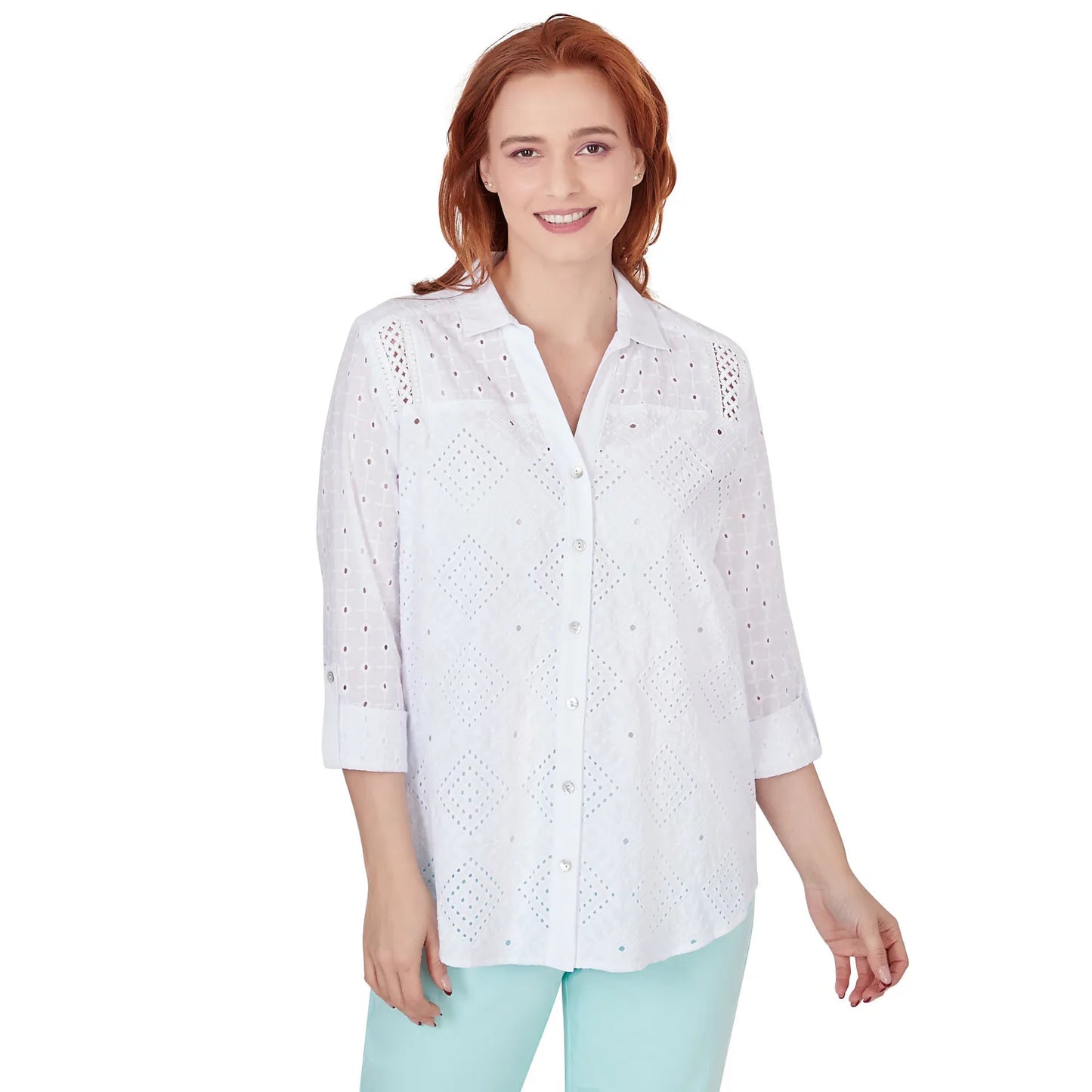 Woven Diamond Cotton Top White  - Ruby Rd
