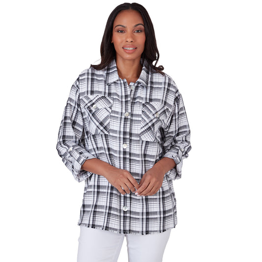 Black And White Plaid Shirt Jacket