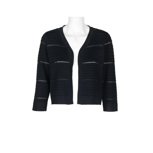 Banded Long Sleeve Ribbed Knit Jacket Black- Nina Leonard