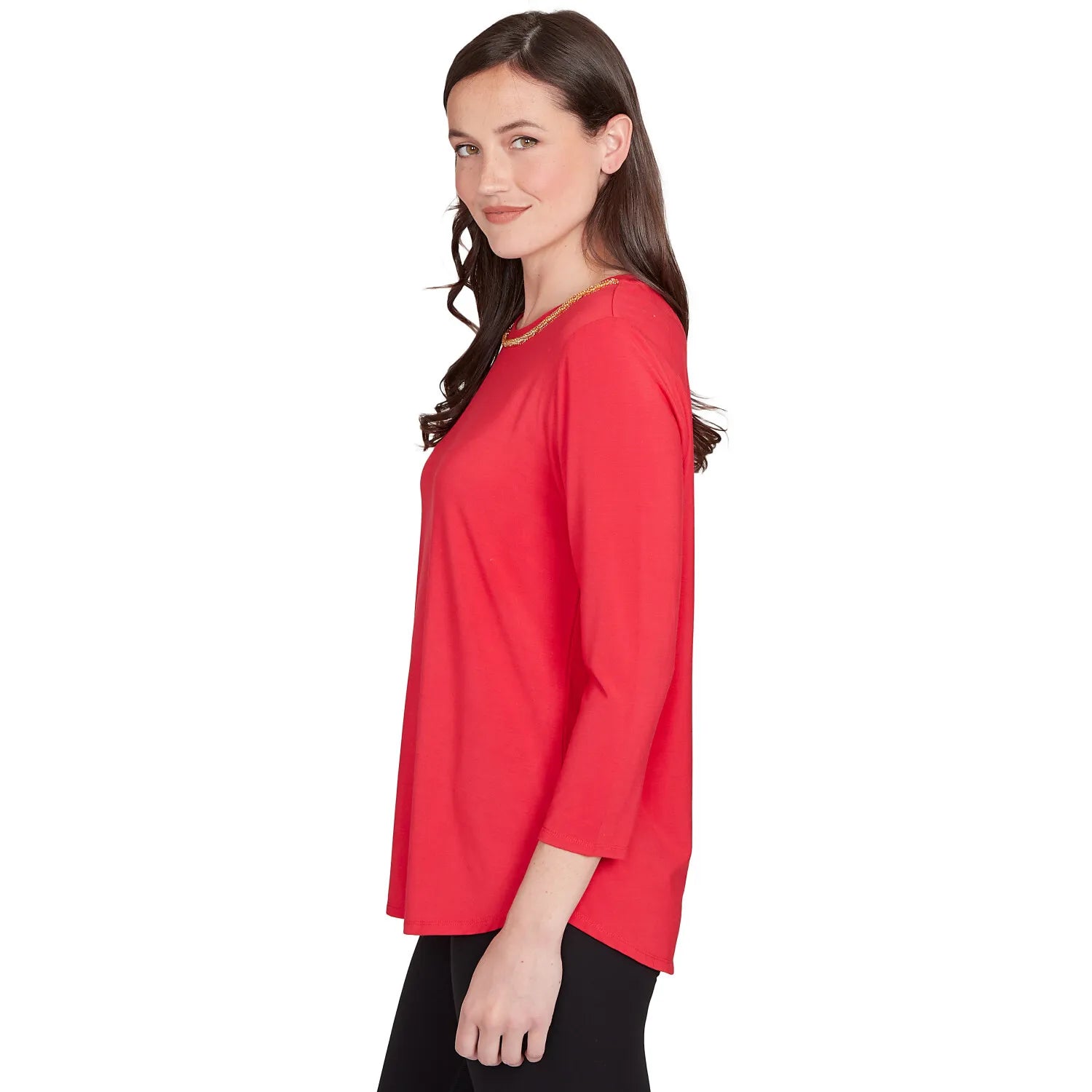 Embellished Scoop Neck Solid Knit Top Cherry - Ruby Rd