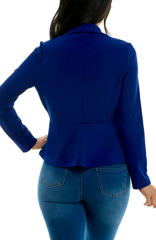 Long Sleeve Button Collared Blazer Deep Sapphire - Nina Leonard