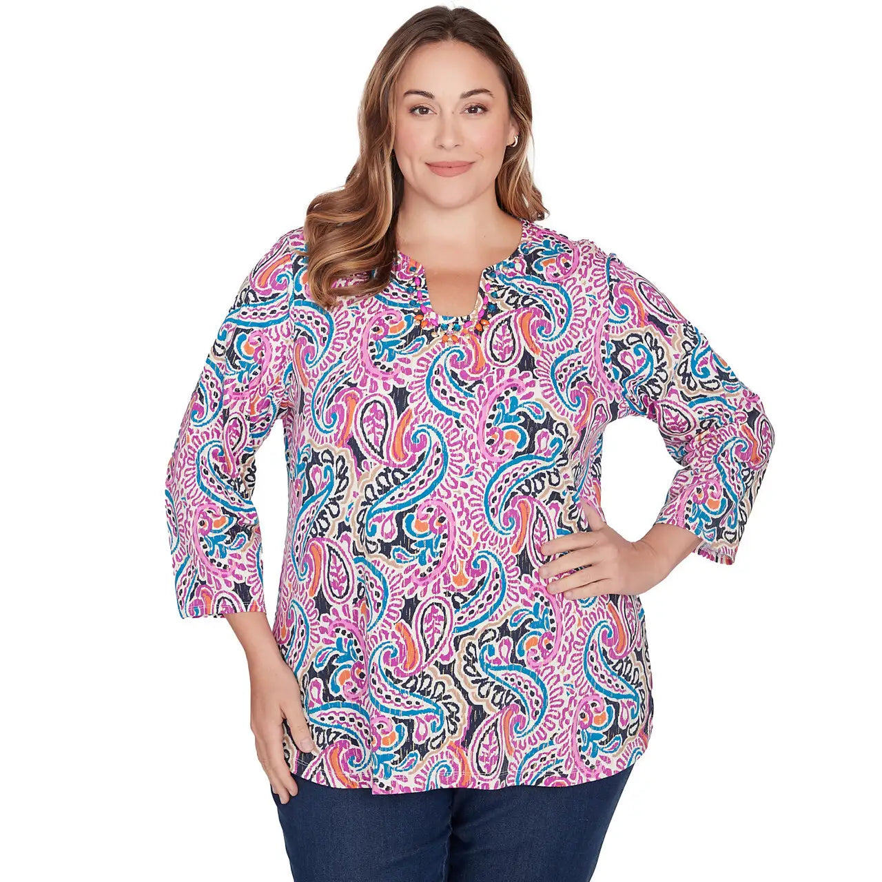 Plus Embellished Paisley Swirl Top Dahlia Multi - Ruby Rd