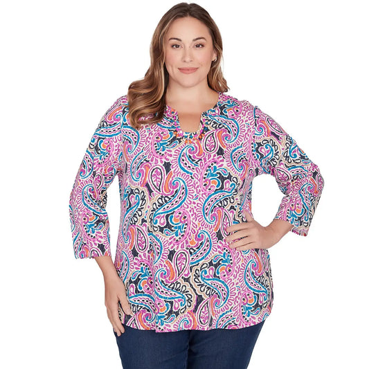 Plus Embellished Paisley Swirl Top Dahlia Multi - Ruby Rd