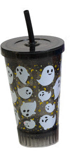 Tumbler Light up w/Straw 18fl oz / 10in h color Black -BOO