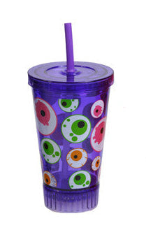 Tumbler Light up w/Straw 18fl oz / 10in h color Purple- EYES HALLOWEEN