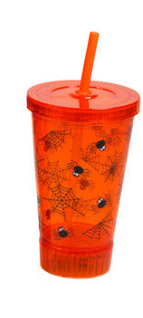 Tumbler Light up w/Straw 18fl oz / 10in h color Orange- SPIDER