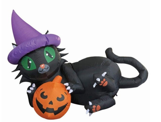 6 FT Long  Inflatable Black Cat with Pumpkin
