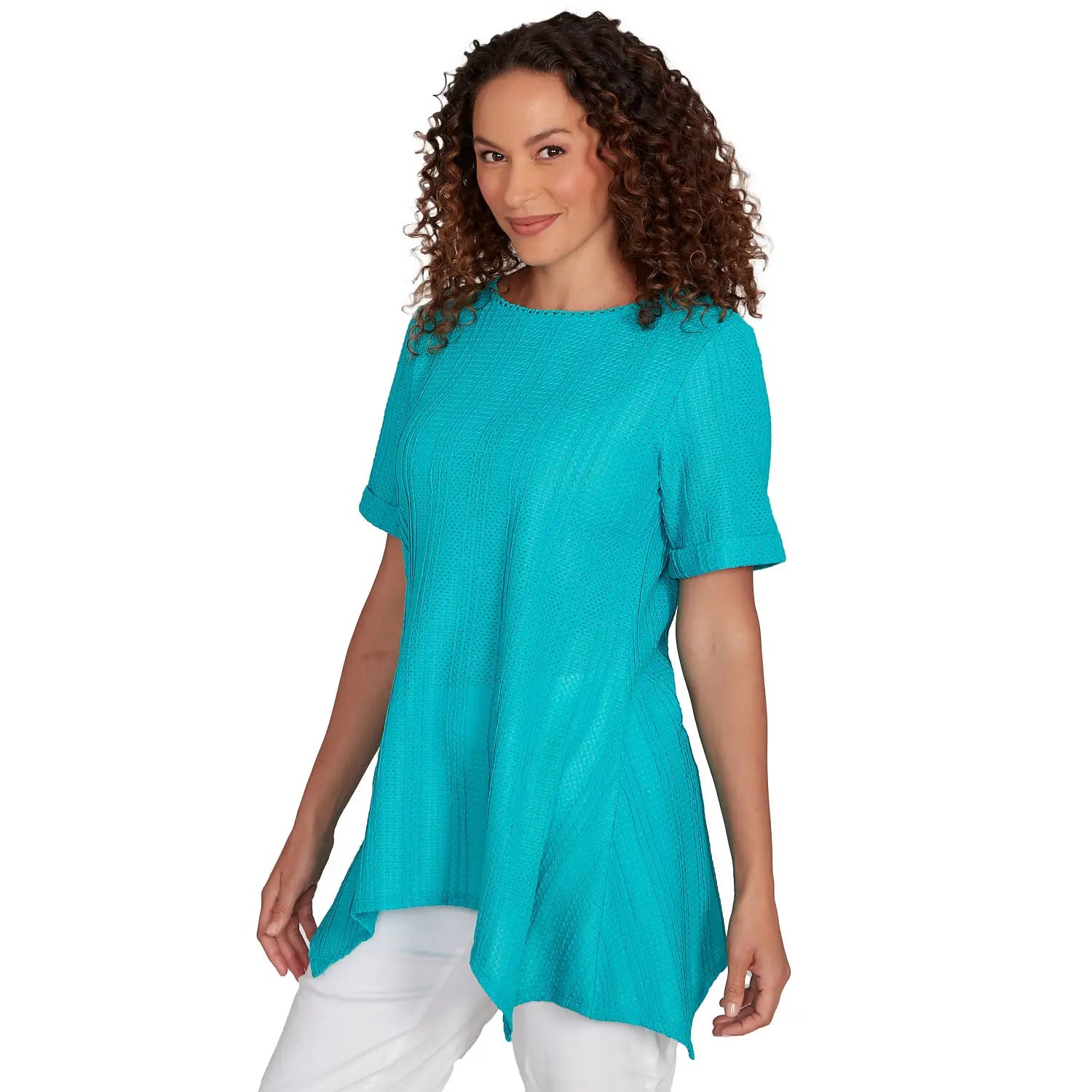 Solid Crinkle Knit Tee Turquoise  - Ruby Rd
