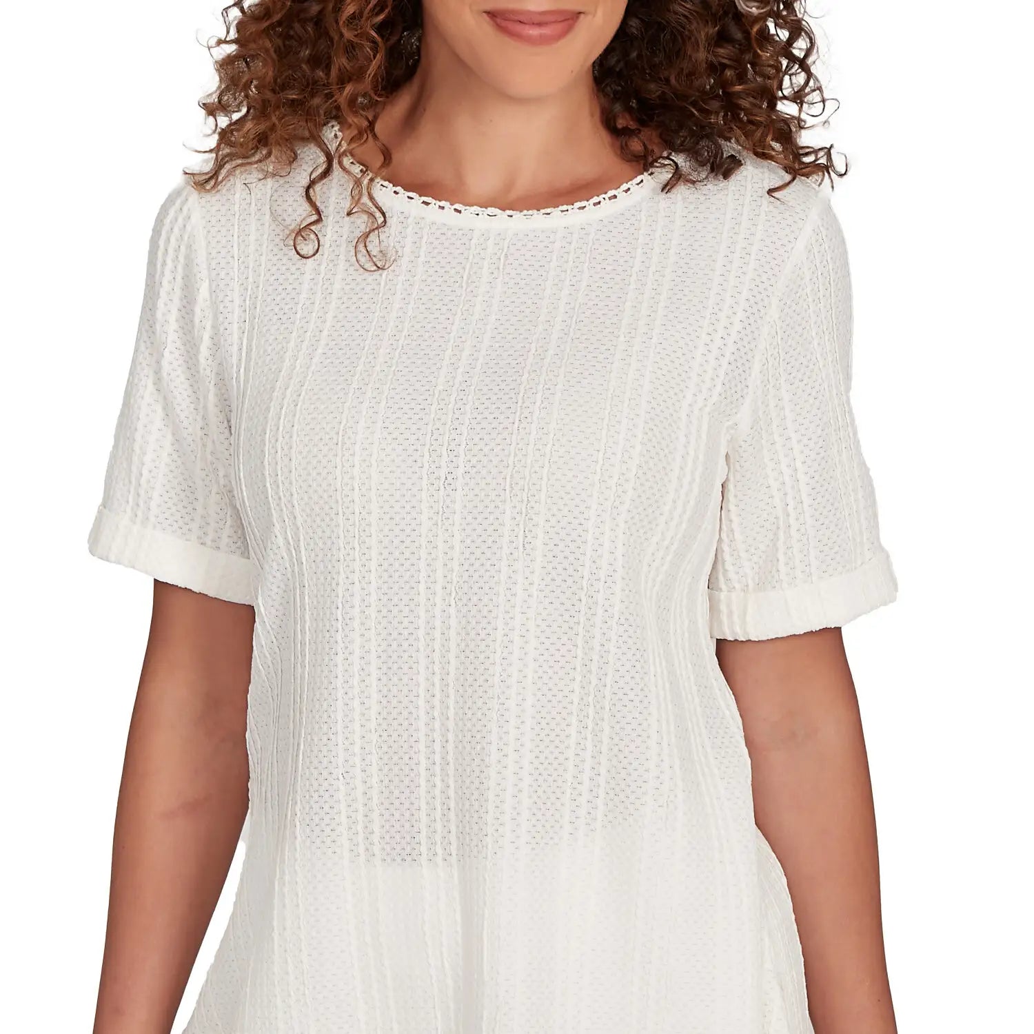 Solid Crinkle Knit Tee Ivory  - Ruby Rd
