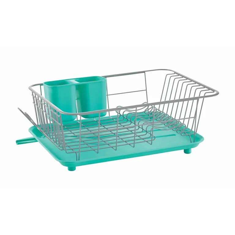 Compact Dish Rack with Frost Sink Brush, Teal
