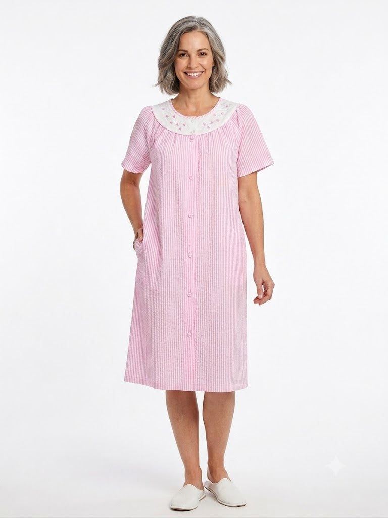 Ladies Trapunto Duster w /  Snaps & Pockets Pink