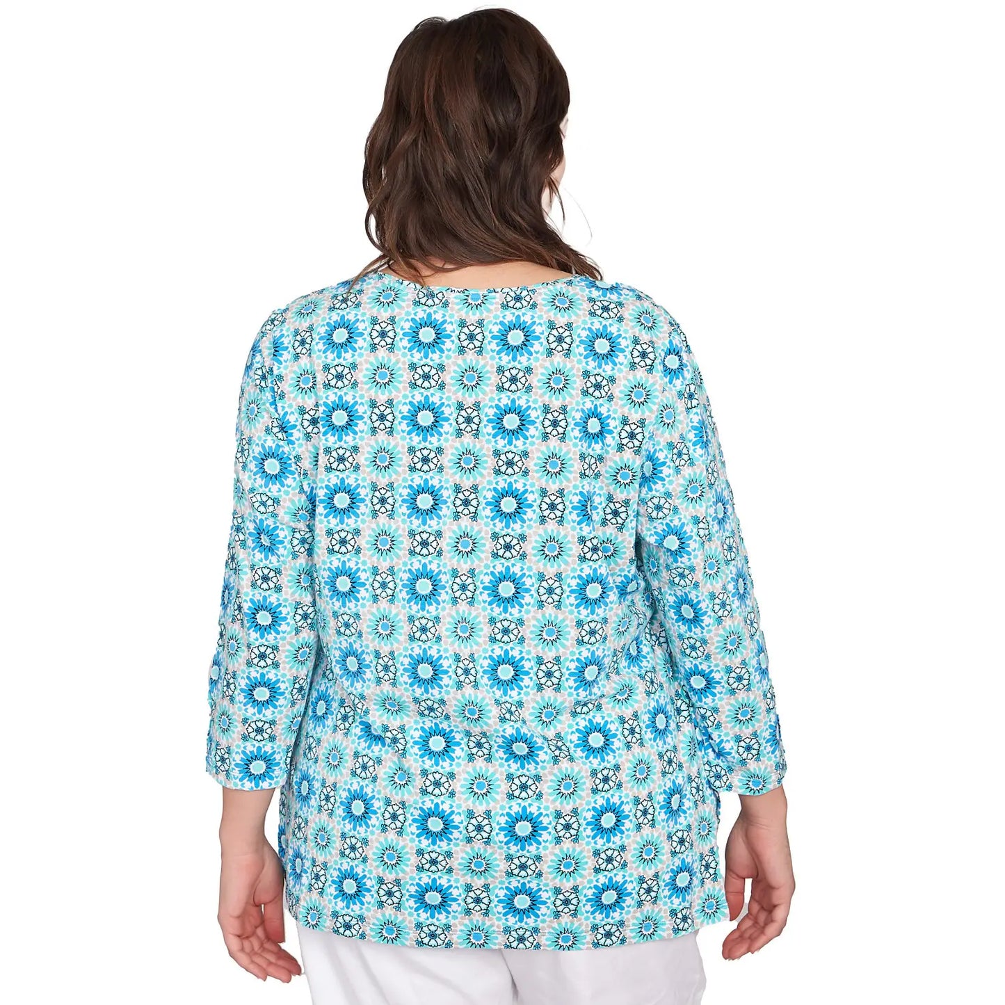 Plus Medallion Tile Floral Faux Surplice Top Lagoon Multi  - Ruby Rd