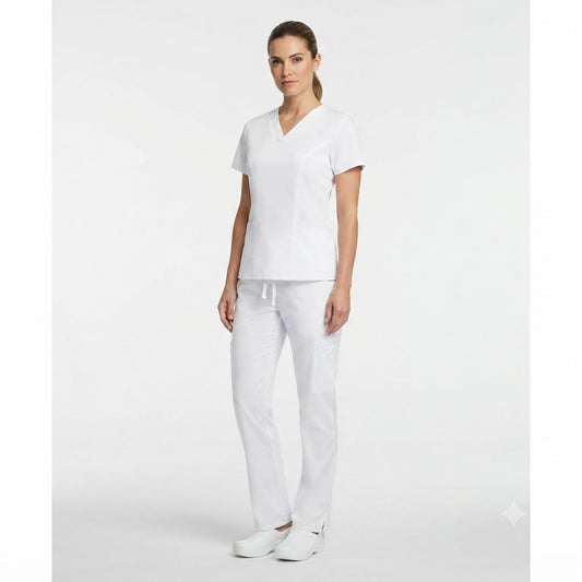 V Neck two pocket White Uniform