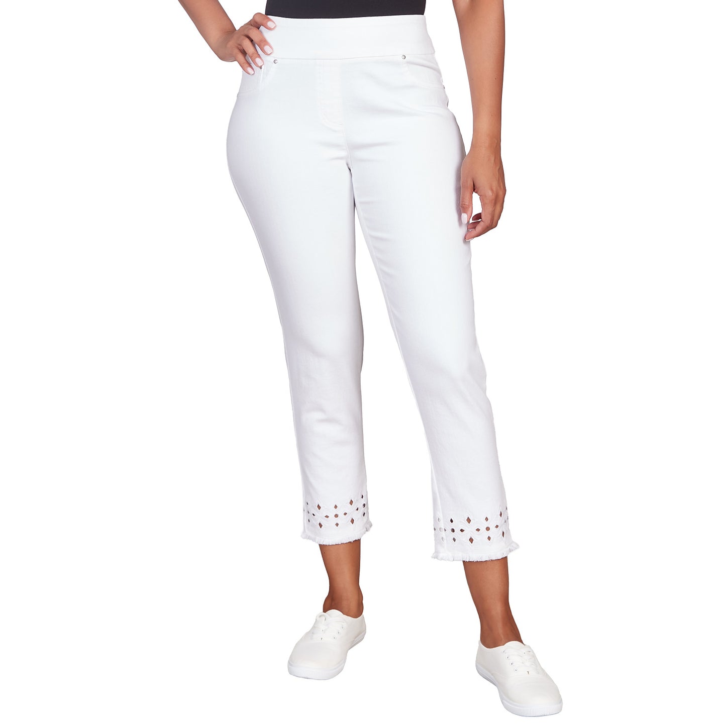White Denim Lace Hem Jeans