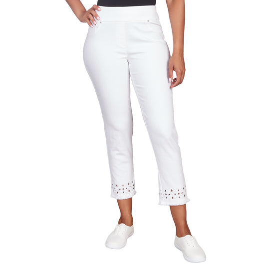 White Denim Lace Hem Jeans